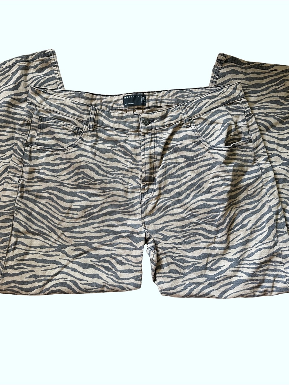 ASOS Zebra-Print Wide Leg Jeans in Beige and Gray